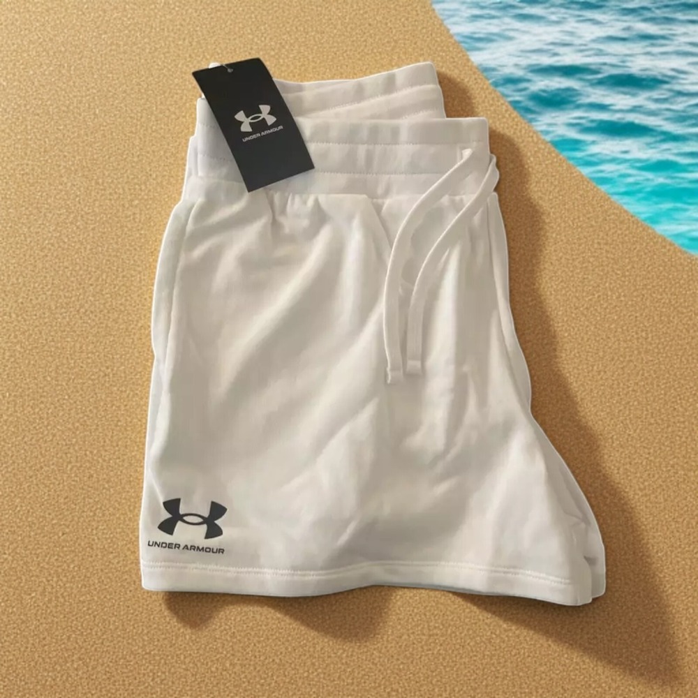 Under Armour UA Rival Terry Shorts Women's M – White Cotton Loose Fit NWT - Picture 2 of 11